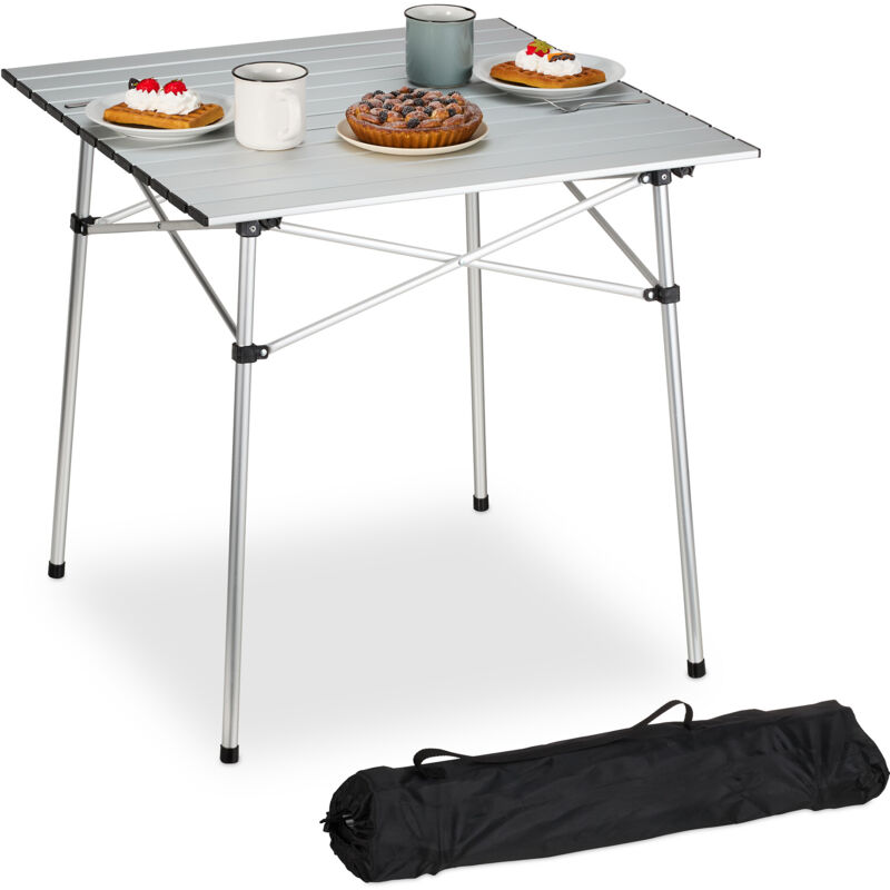 Table pliante, support pliable pour camping, HxLxP : 70x70x70 cm, aluminium, argenté - Relaxdays