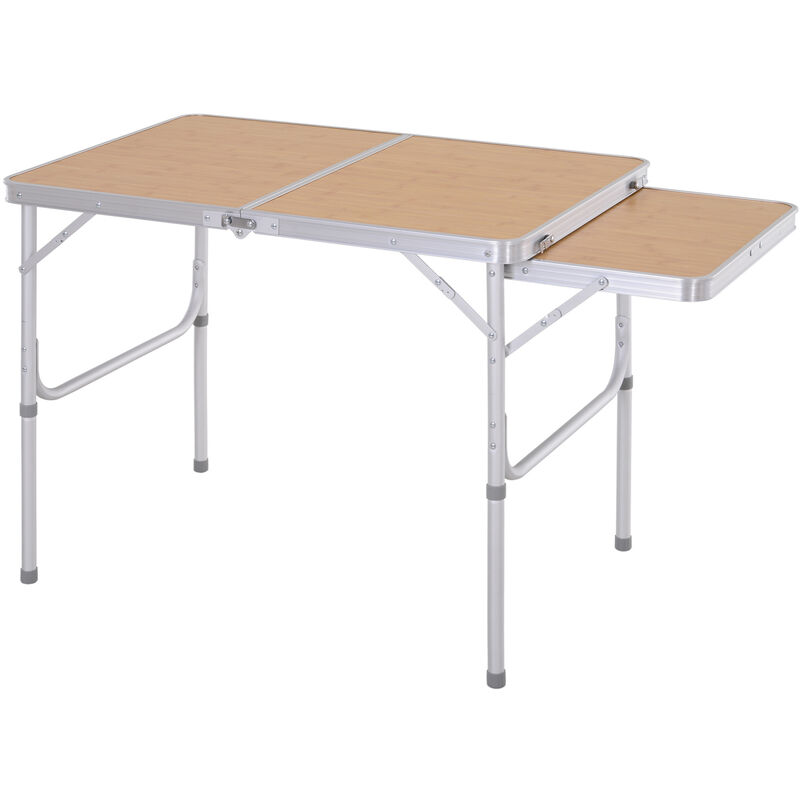 Outsunny - Table pliante table de camping table de jardin avec rallonge hauteur réglable aluminium mdf imitation bambou