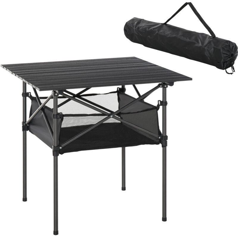 Outsunny - Table pliante table de camping table de jardin filet rangement + sac transport plateau alu. châssis métal époxy noir