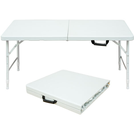 Table pliante, table pliante portable de 125 cm avec poignée, hauteur réglable de 58 cm à 74 cm, capacité de poids 135 kg (blanche)