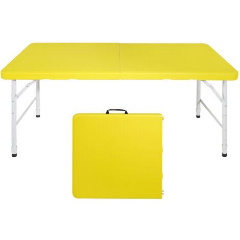 Table pliante, table pliante portable de 125 cm avec poignée, hauteur réglable de 58 cm à 74 cm, capacité de poids 135 kg (jaune)