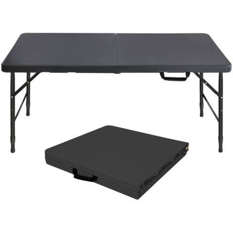 Table pliante, table pliante portable de 125 cm avec poignée, hauteur réglable de 58 cm à 74 cm, capacité de poids 135 kg (noire)