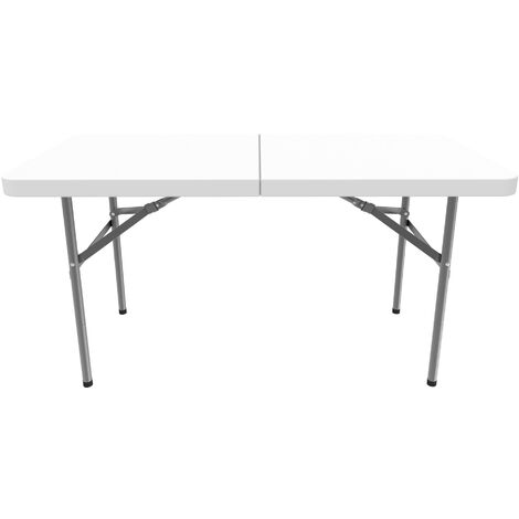 main image of "Table Pliante Transportable, Table en Plastique Robuste, 124 x 61 cm, Blanc, Pliable en deux, Matériau: HDPE"
