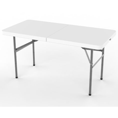 Table Pliante Transportable, Table en Plastique Robuste, 124 x 61 cm, Blanc, Pliable en deux, Matériau: HDPE - Blanc