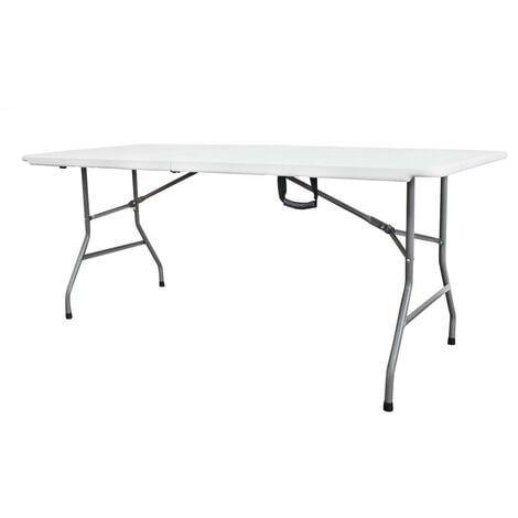 Table Pliante Transportable, Table en Plastique Robuste, 180 x 74 cm, Blanc, Pliable en deux, Matériau: HDPE