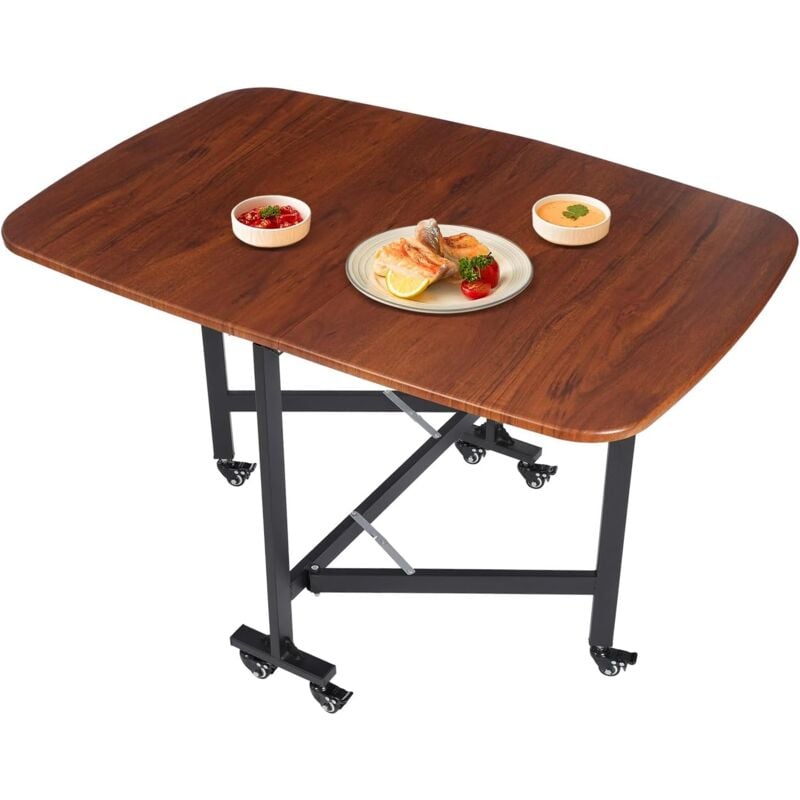 Table pliante triple pour usage domestique, petite table à manger pliante avec roulettes, table et chaises à trois pliantes pour bureau chambre à