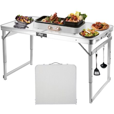 Table Pliante, Ultrixe Tables de Pique-Nique - portable Table de Jardin adaptée au Camping, à la Plage, aux fêtes, etc - 120 x 60 x 73 cm, hauteur réglable, Table Exterieur avec poignée de transport, 