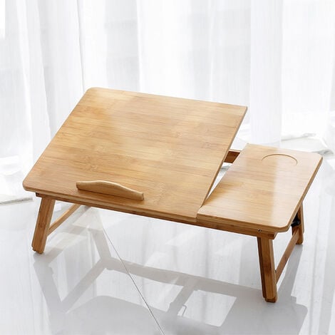 Table Portable pour Ordinateur, Plateau de Lit Pliable - Matériau: Bambou - Dimensions de la surface de la table: 55 x 35 cm