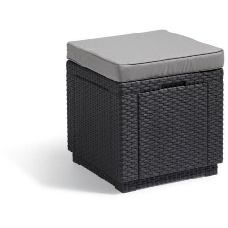 ALLIBERT Table-pouf avec coussin et rangement integre - Imitation rotin tresse graphite