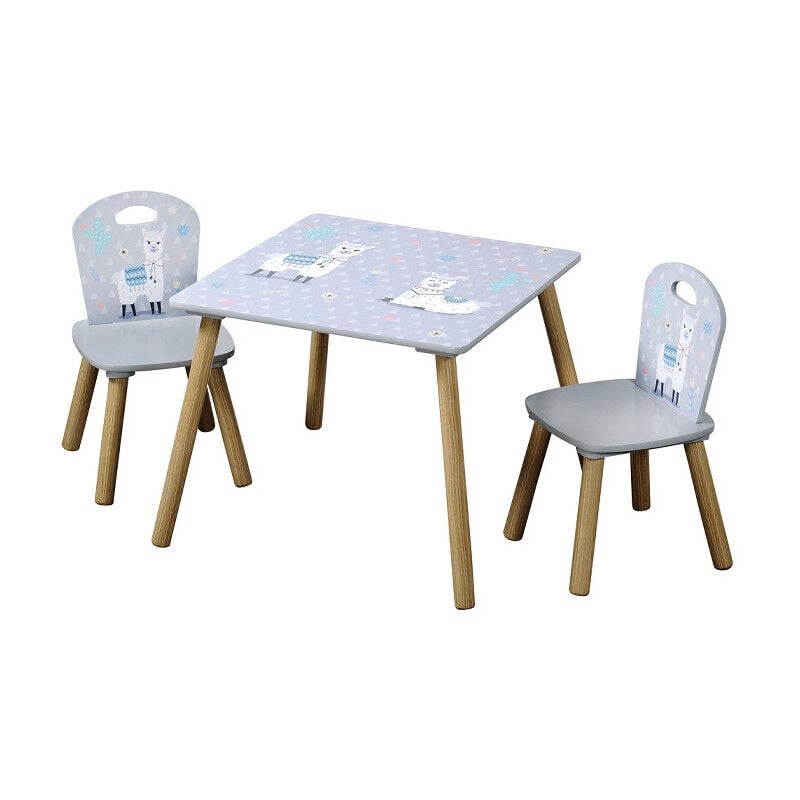 Table + 2 chaises pour enfant 'Alpaca' - Bleu/Marron - 55 x 55 cm - Livraison gratuite