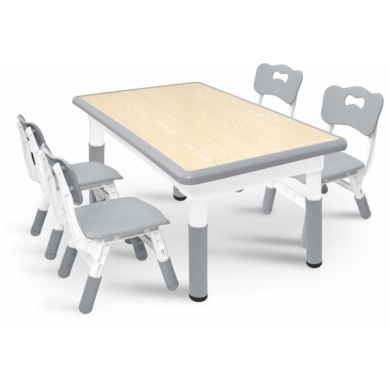 Naizy – Table enfant 120x60cm – 4 chaises réglables en hauteur – Matériaux HDPE et ABS – Capacité 100 kg – Pour garçons et filles à partir de 2 ans