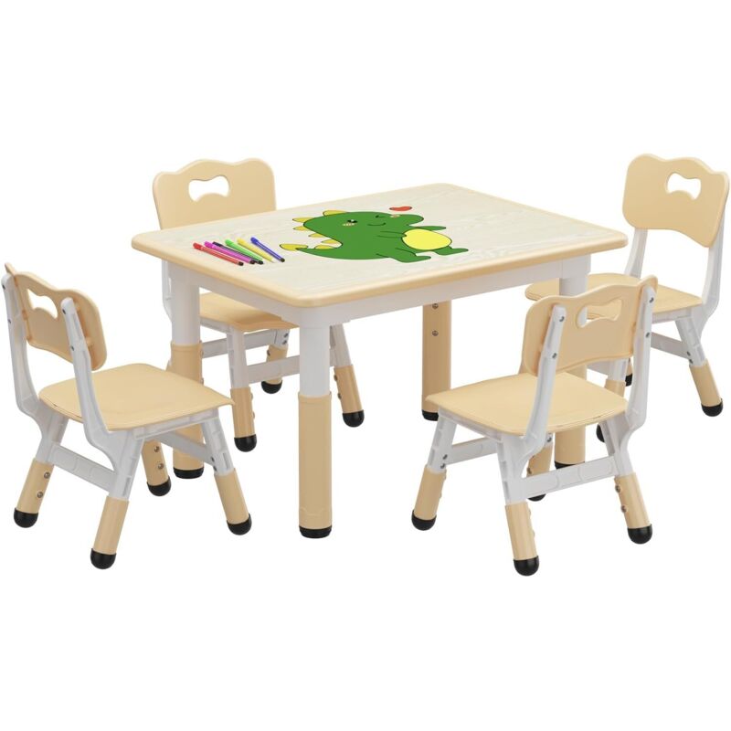 Table pour enfants 80x60cm avec 4 chaises, ensemble de chaises réglables en hauteur Mobilier,Capacité de charge de 100 kg, pour garçons filles à