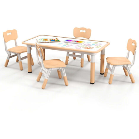 Table pour enfants avec 4 chaises avec plateau graffiti groupe de sieges pour enfants reglable en hauteur naturel 88306