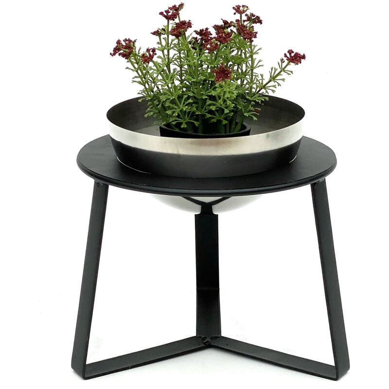 Table pour fleurs en métal Dandibo avec pot noir et argent de 18 cm - Collection 96091 - Table pour fleurs - Support moderne pour plantes - Table