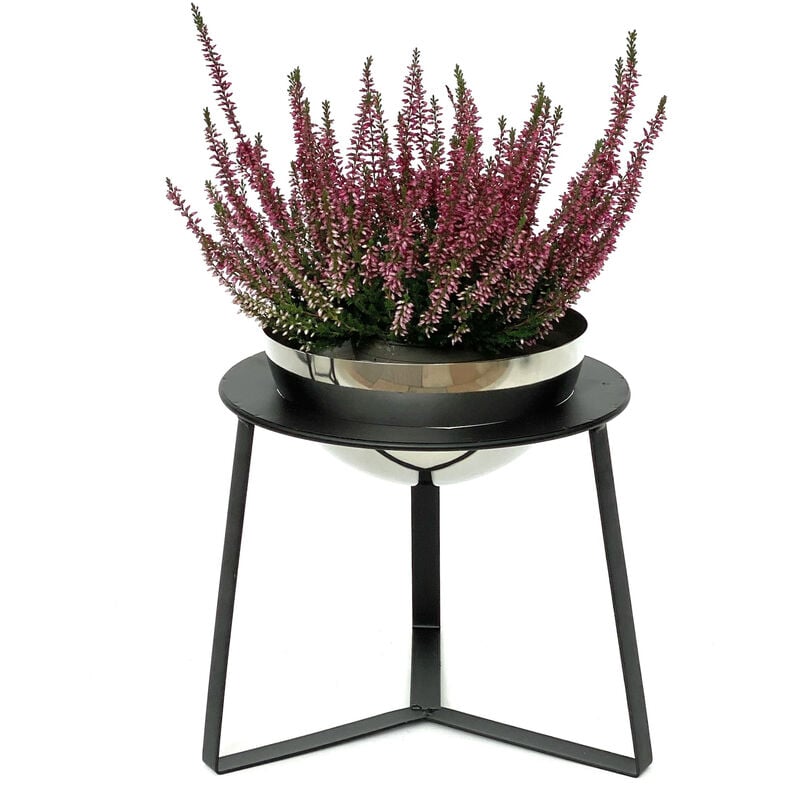 Dandibo - Table pour fleurs en métal avec pot noir et argent de 27 cm - Collection 96091 - Table pour fleurs - Support moderne pour plantes - Table