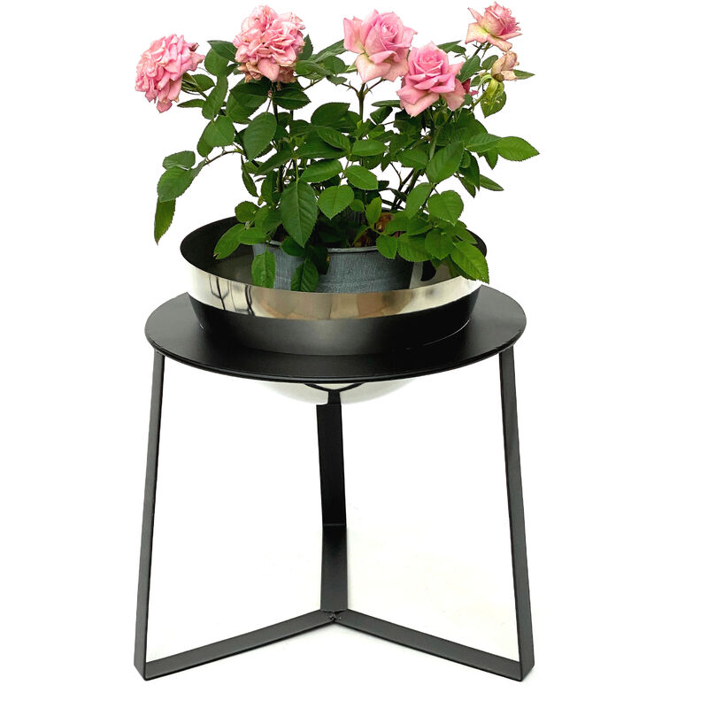 Table pour fleurs en métal Dandibo avec pot noir et argent de 34 cm - Collection 96091 - Table pour fleurs - Support moderne pour plantes - Table