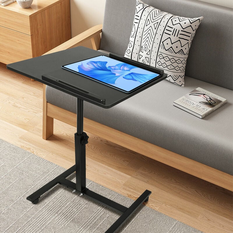 Skecten - Table pour Ordinateur Portable à Roulettes avec Panneau Inclinable Table de Lit avec Hauteur Réglable de 65-95 cm Noir