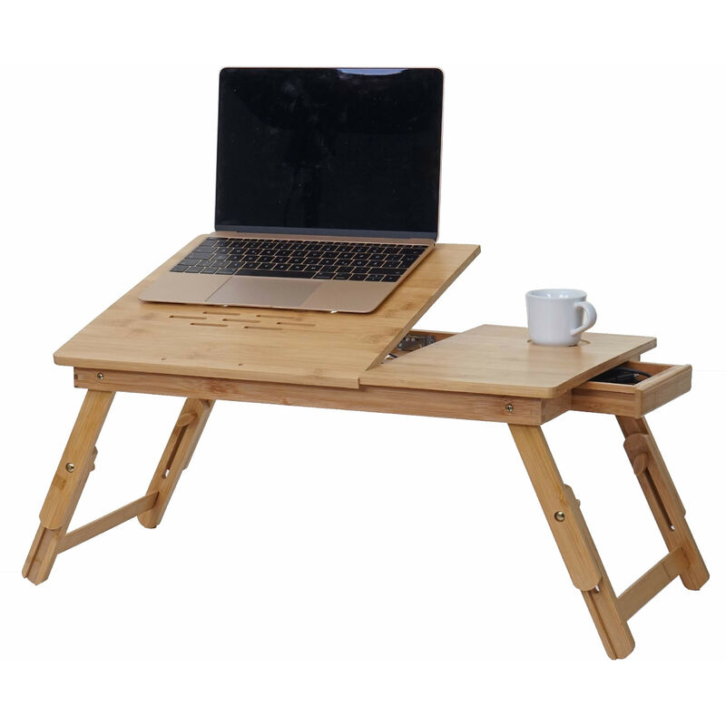 Table pour ordinateur portable/portatif HW C-B81, table pliante, trous d'évent, réglable, bambou