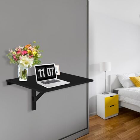 Table Rabattable Murale Plateaux Pliable 80×60cm (L x l)-Meuble Foyers pour Etudiants Appartements Cuisine Noir