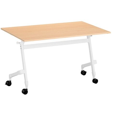 Table rabattable plateau hêtre L 120 x P 70 cm - Galice Plus - piétement blanc - Maxiburo