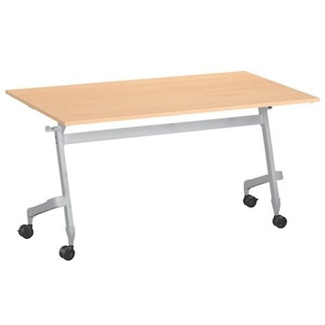 Table rabattable plateau hêtre L 140 x P 70 cm - Galice Plus - piétement aluminium - Maxiburo
