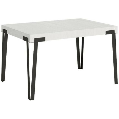 Table rectangulaire 130cm blanc et pieds métal anthracite Konta