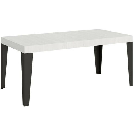 Table rectangulaire 160cm blanc et pieds métal anthracite Flavio 6 places