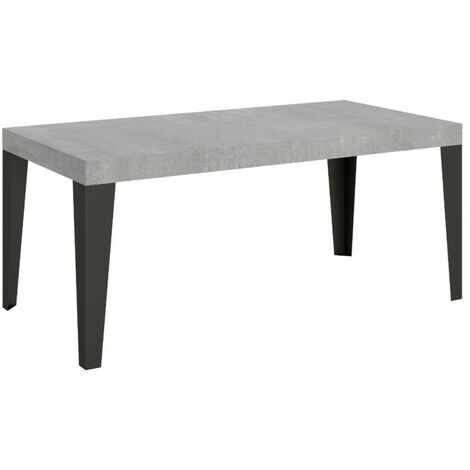 Table rectangulaire 160cm gris béton et pieds métal anthracite Flavio 6 places