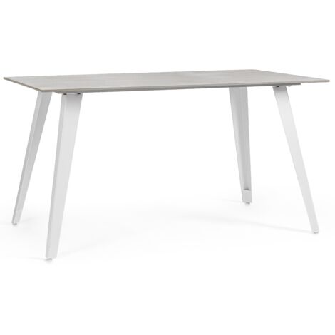 Table rectangulaire ARJETA 140cm – grès cérame effet marbre & pieds acier-Blanc