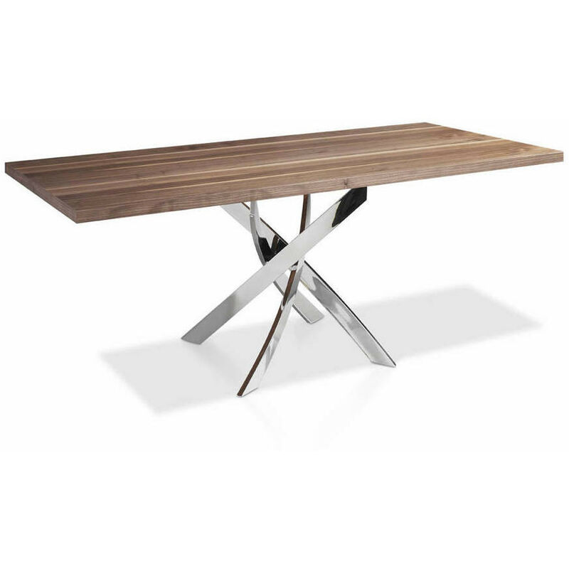 Table rectangulaire bois noyer et acier chromé Gala - Dimensions L 140 x P 95 x H 76 cm