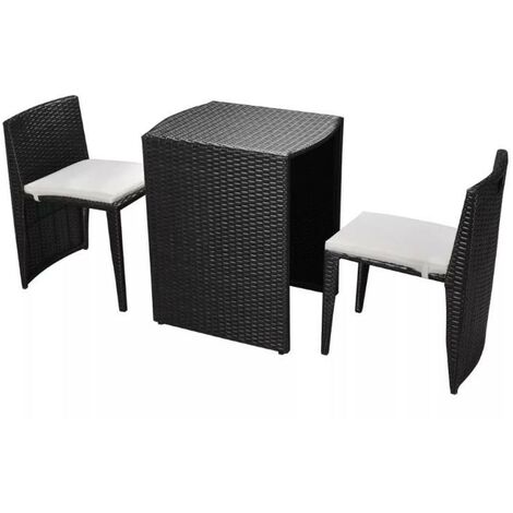 Table rectangulaire et 2 chaises de jardin métal et résine tressée noir Leila