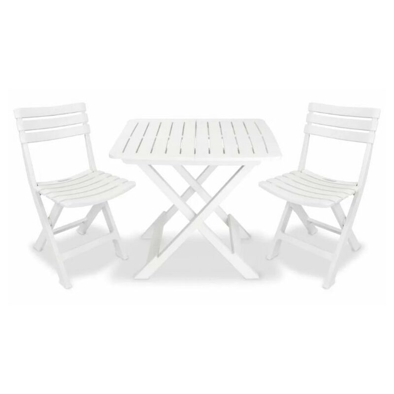 Table rectangulaire et 2 chaises de jardin plastique blanc Camille Table rectangulaire et 2 chaises de jardin plastique blanc Camille
