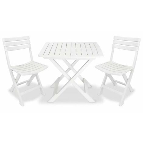 Table rectangulaire et 2 chaises de jardin plastique blanc Camille