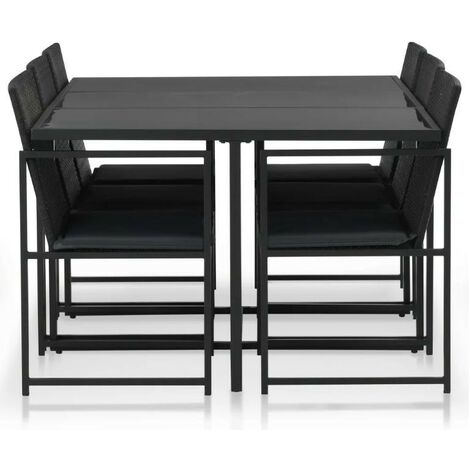 Table rectangulaire et 6 chaises de jardin résine tressée noir et métal Malm