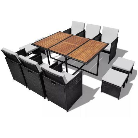 Table rectangulaire et 6 chaises de jardin résine tressée noir Iris 2