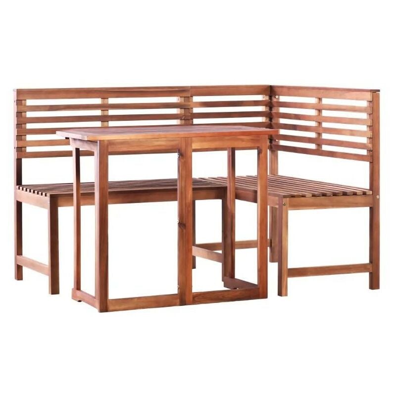 Table rectangulaire et banc d'angle de jardin acacia clair Polina
