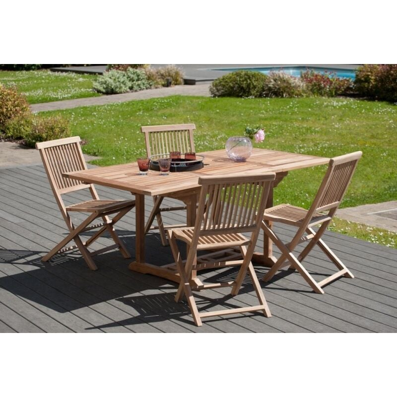 Harris - Table de jardin 4/6 personnes - rectangulaire extensible 120/180 x 90 cm en bois Teck