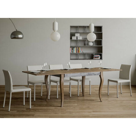 Table rectangulaire extensible 4 à 10 personnes L 120 à 240 cm bois foncé et métal gris Ola