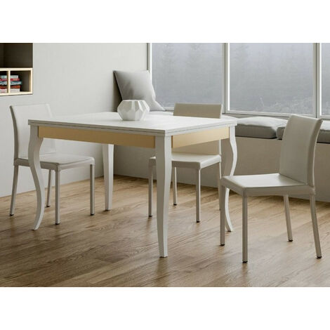 Table rectangulaire extensible 4 à 10 personnes L 120 à 240 cm frêne blanc et métal doré Ola