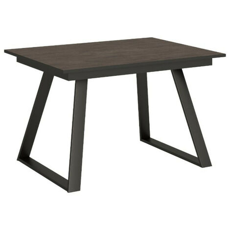 Table rectangulaire extensible 4 à 6 personnes L 120 à 180 cm bois foncé et métal anthracite Bareni