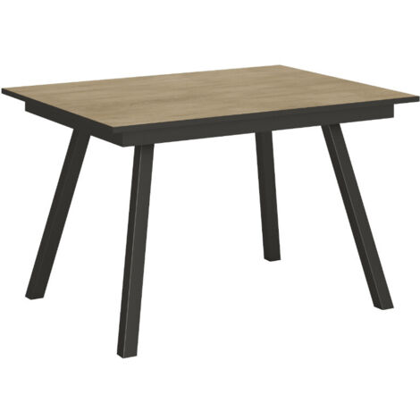 Table rectangulaire extensible 4 à 6 personnes L 120 à 180cm bois clair et métal anthracite Miry
