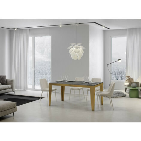 Table rectangulaire extensible 6 à 10 personnes L 120 à 224 cm gris béton et cadre métal doré Faye