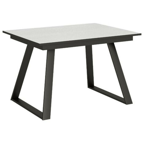 Table rectangulaire extensible 6 à 10 personnes L 160 à 220 cm blanc et métal anthracite Bareni