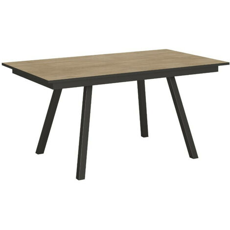 Table rectangulaire extensible 6 à 10 personnes L 160 à 220 cm bois clair et métal anthracite Miry