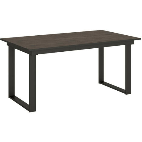 Table rectangulaire extensible 6 à 10 personnes L 160 à 220 cm bois foncé et métal anthracite Banzy