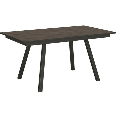 Table rectangulaire extensible 6 à 10 personnes L 160 à 220 cm bois foncé et métal anthracite Miry