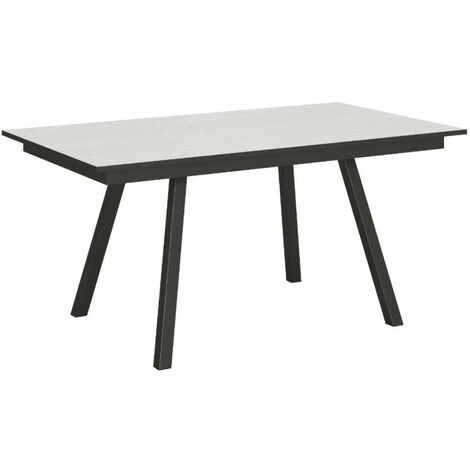 Table rectangulaire extensible 6 à 10 personnes L 160 à 220 cm frêne blanc et métal anthracite Miry