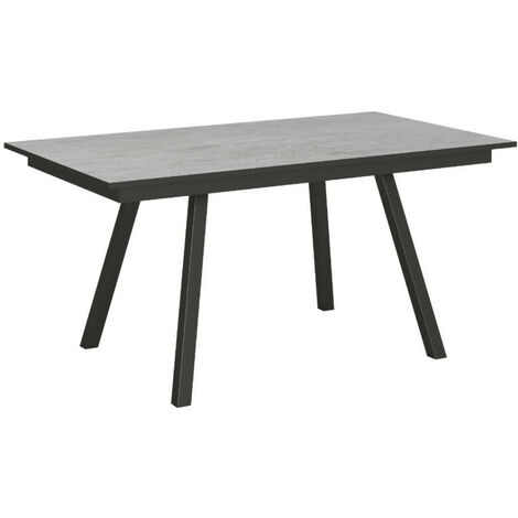 Table rectangulaire extensible 6 à 10 personnes L 160 à 220 cm gris béton et métal anthracite Miry