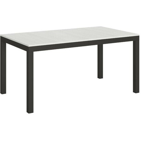 Table rectangulaire extensible 6 à 10 personnes L 160 à 264 cm blanc frêne et métal anthracite Evy