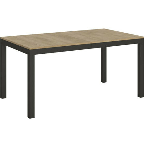 Table rectangulaire extensible 6 à 10 personnes L 160 à 264 cm bois clair et métal anthracite Evy